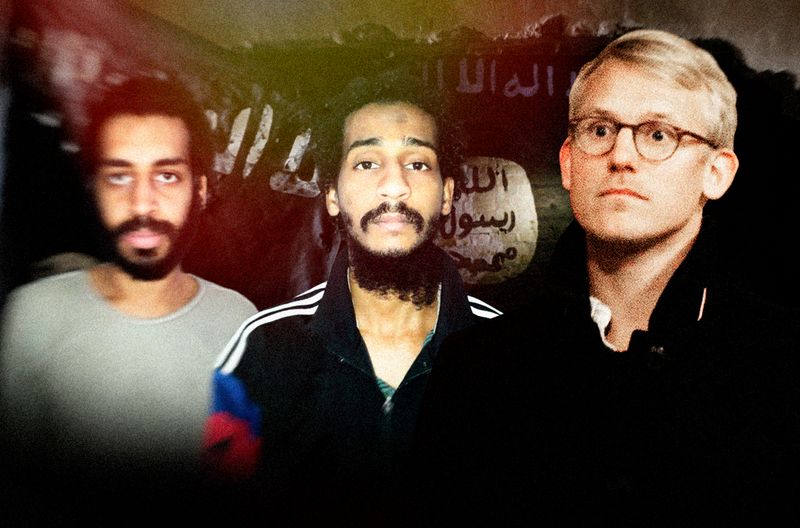 Der Kriegsfotograf Daniel Rye (rechts) wurde von den IS-Mitgliedern Alexanda Kotey (links) und El Shafee Elsheikh (Mitte) als Geisel genommen.