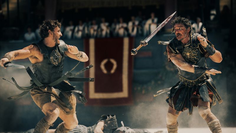 Das Publikum darf sich auch diesmal auf eine epische Heldengeschichte freuen: Neben Hauptdarsteller Paul Mescal (links) ist auch Pedro Pascal in Ridley Scotts "Gladiator II" zu sehen.