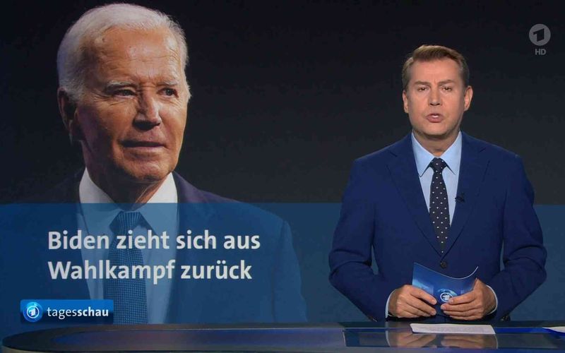 Jens Riewa präsentierte am Sonntag in der 20-Uhr-"Tagesschau" die kurz zuvor eingetroffene Nachricht, dass sich Joe Biden aus dem US-Wahlkampf zurückzieht.