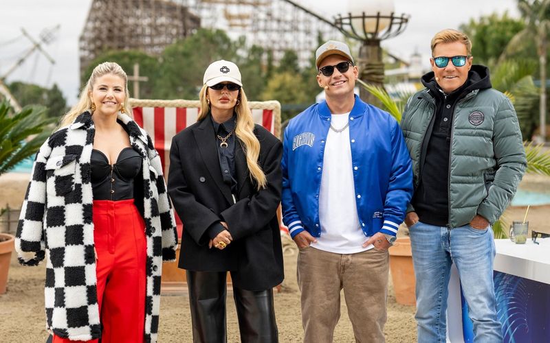 Die neue DSDS-Jury posiert im Europapark in Rust, von links: Beatrice Egli, Loredana, Pietro Lombardi und Dieter Bohlen.