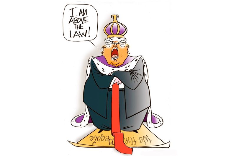 Steht er bald wieder über dem Gesetz? - "King Trump Above Law", Karikatur von Ann Telnaes.