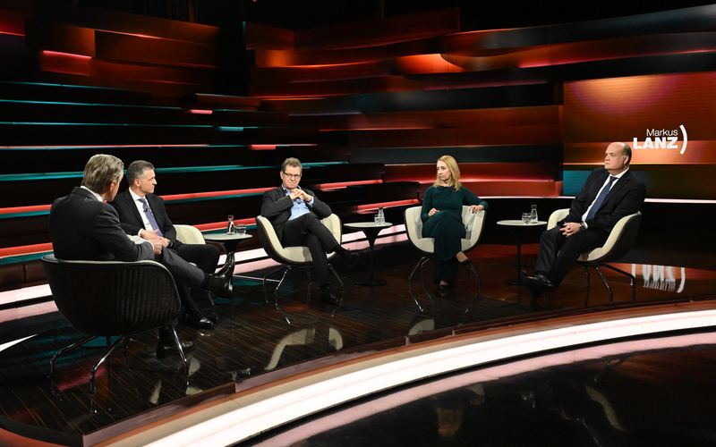 Im ZDF-Talk diskutierten am Donnerstag, von links: Markus Lanz, Thorsten Frei, Ralf Stegner, Melanie Amann und Robin Alexander.